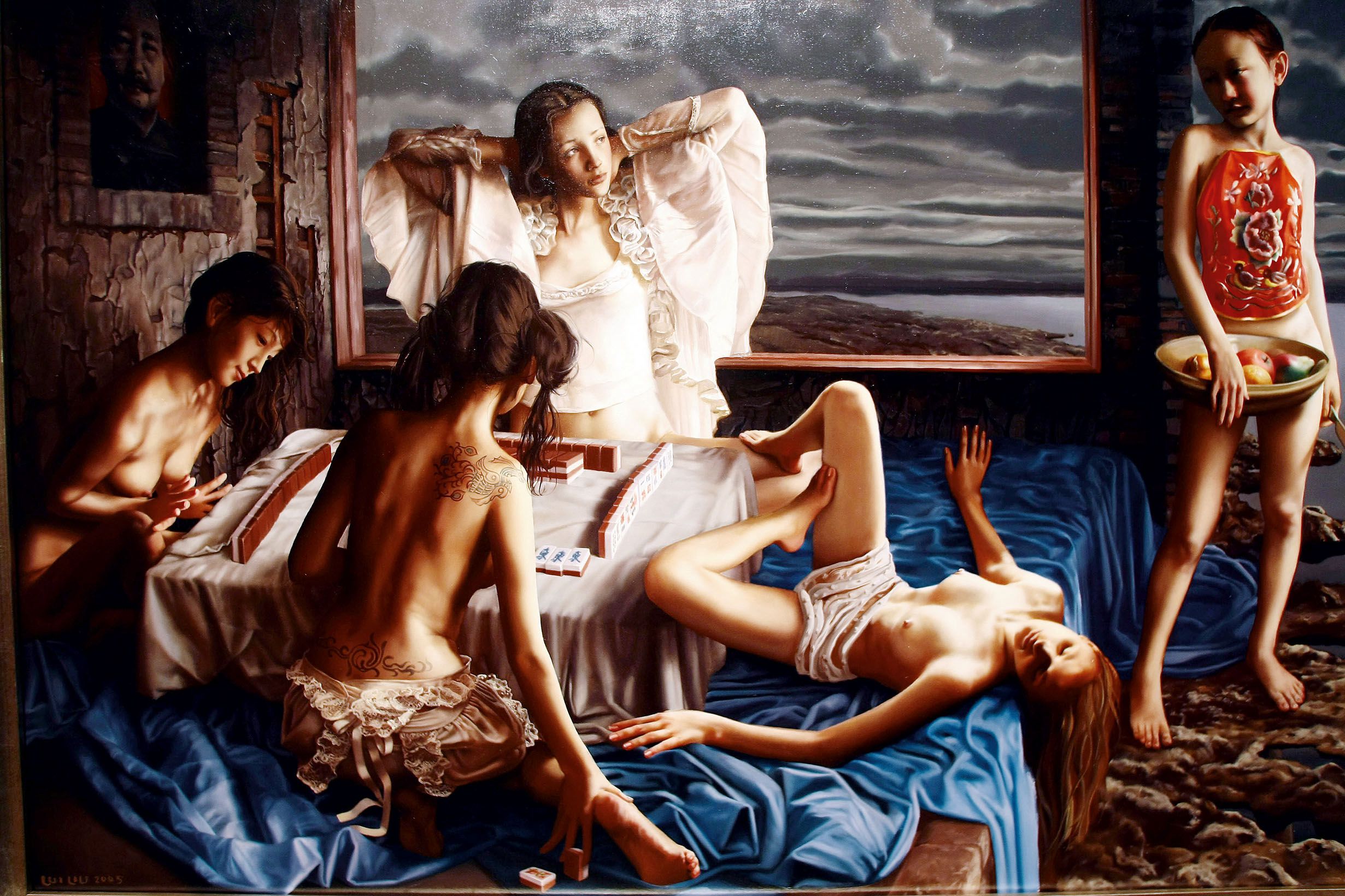 劉溢作品_搓麻將的女人