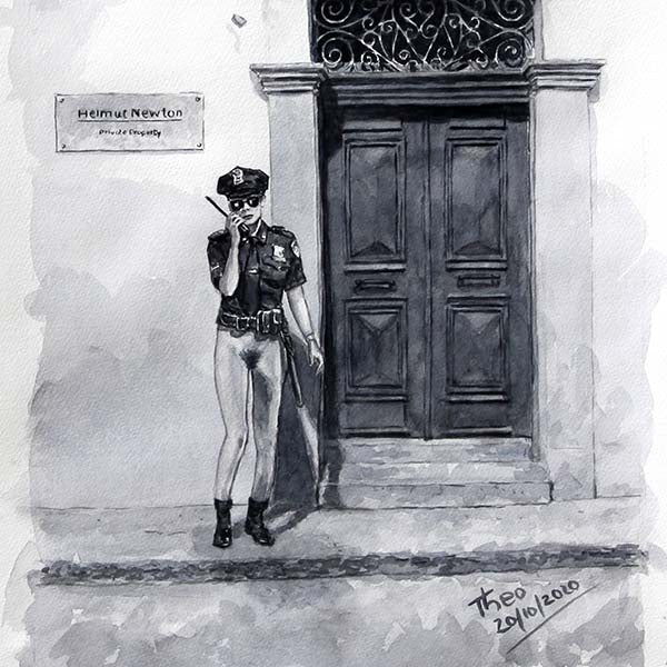 Helmut Newton_police-a watercolour sketch as a tribute to Helmut Newton- by Theo Michael.jpg