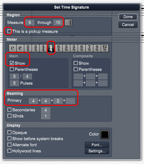 Set Time Signature 事後變化拍子設定